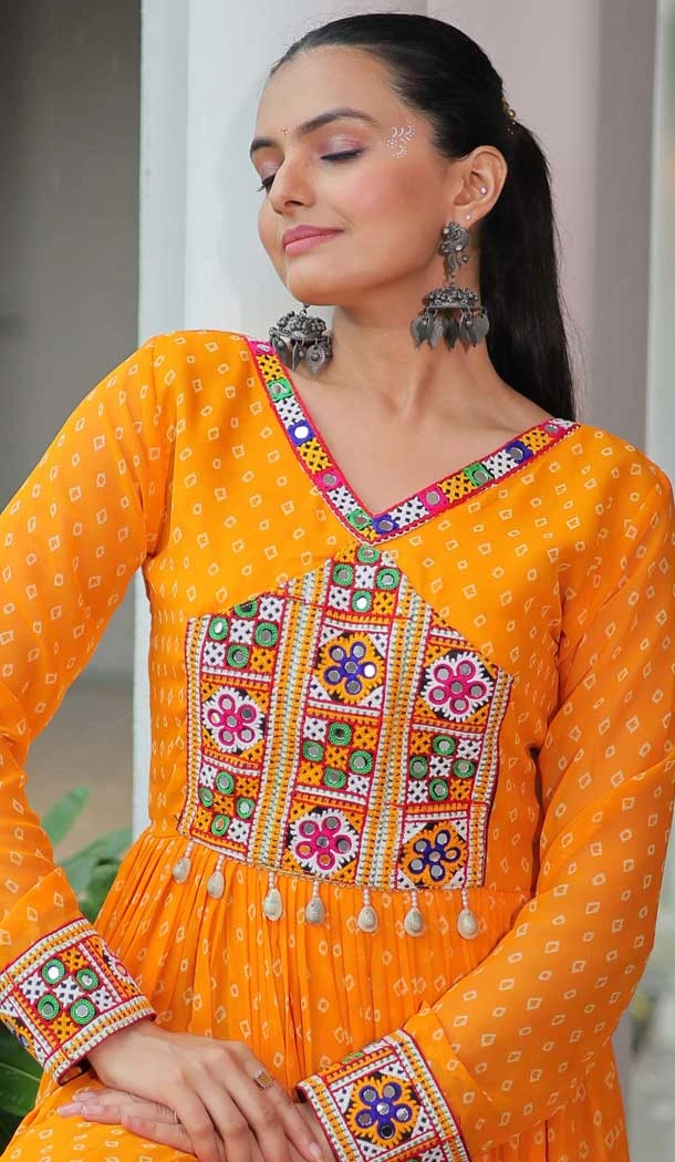 Yellow Faux Georgette Bandhani Print Work Navratri Special Gown - 12977210392 Yellow Faux Georgette Bandhani Print Work Navratri Special Gown - 12977210392