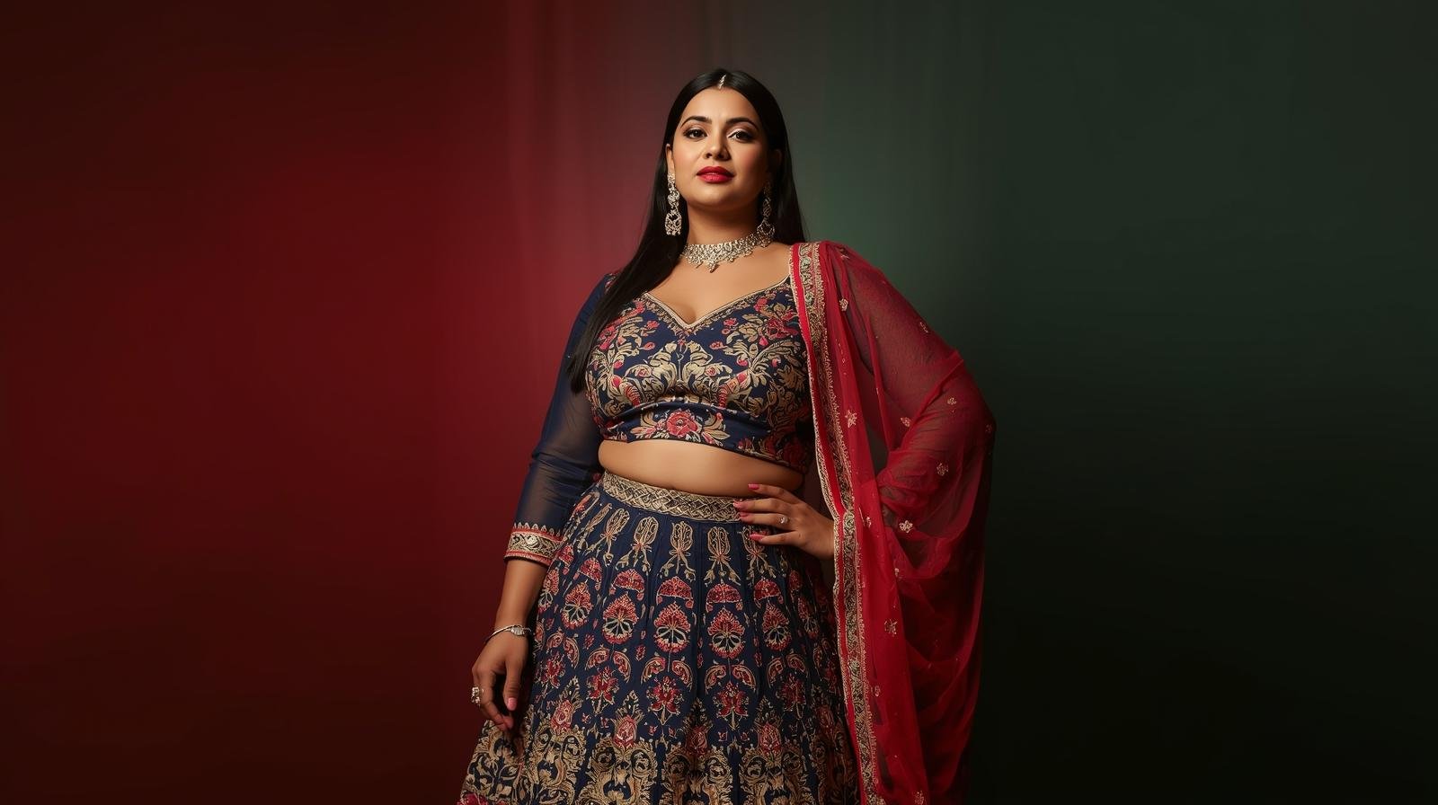 Confident plus size women wearing elegant Indian ethnic wear