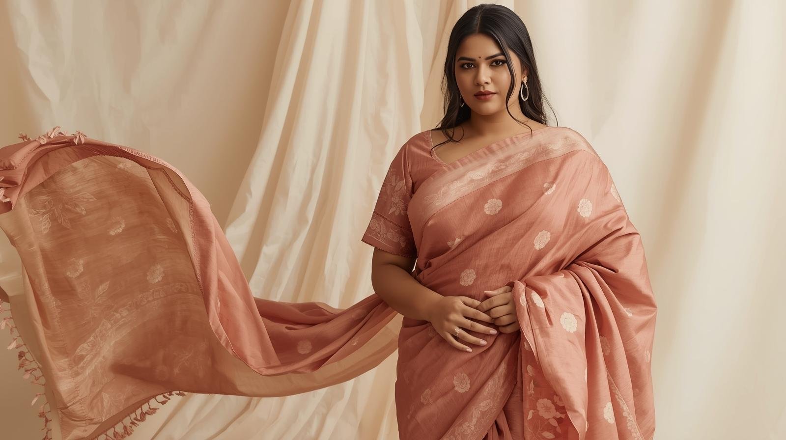 Plus size saree with soft drape and comfortable blouse fit