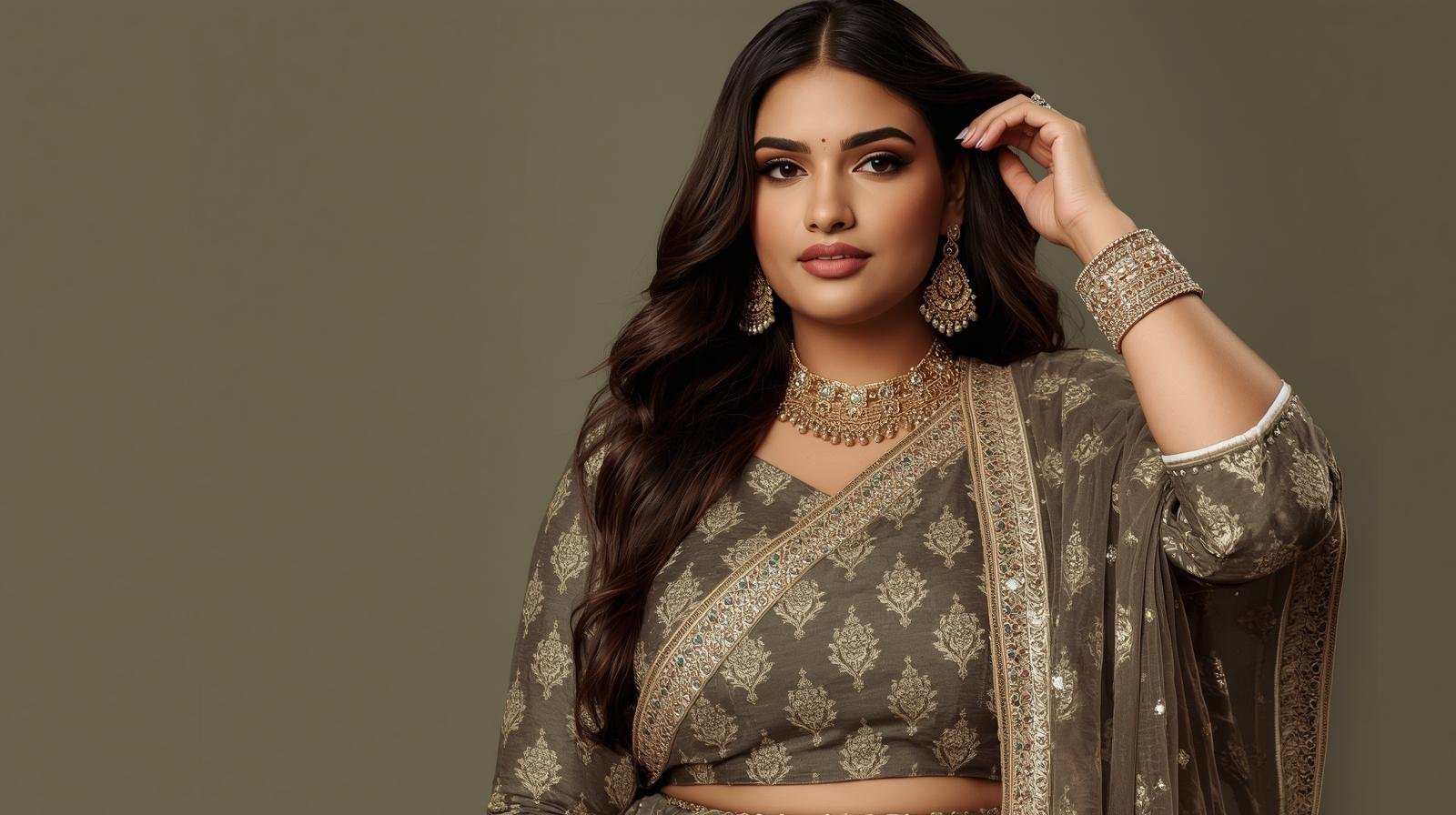 Plus size woman styling ethnic wear confidently with accessories