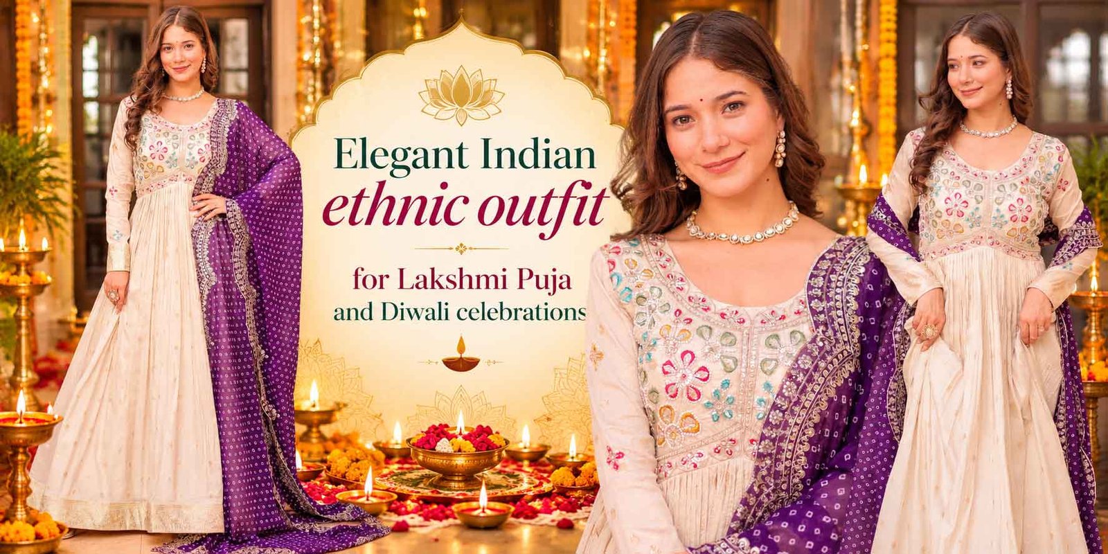 Elegant Indian ethnic outfit for Lakshmi Puja and Diwali celebrations