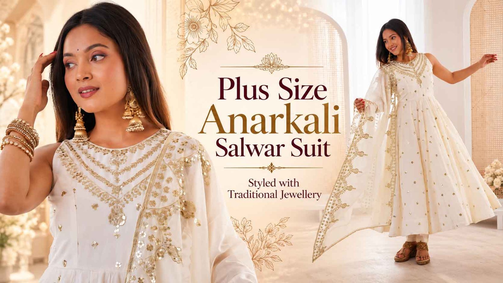 Plus size Anarkali salwar suit styled with traditional jewellery