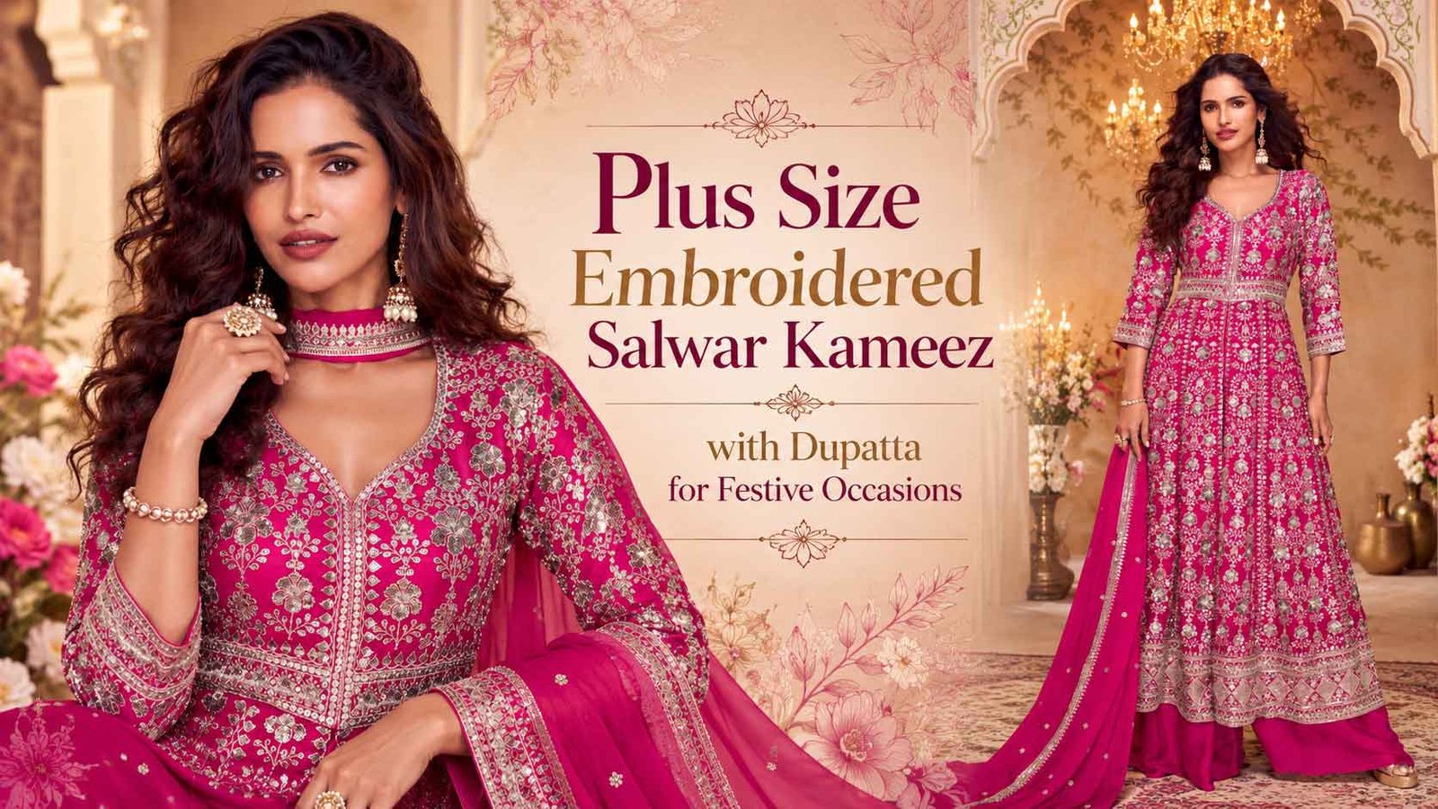Plus size embroidered salwar kameez with dupatta for festive occasions