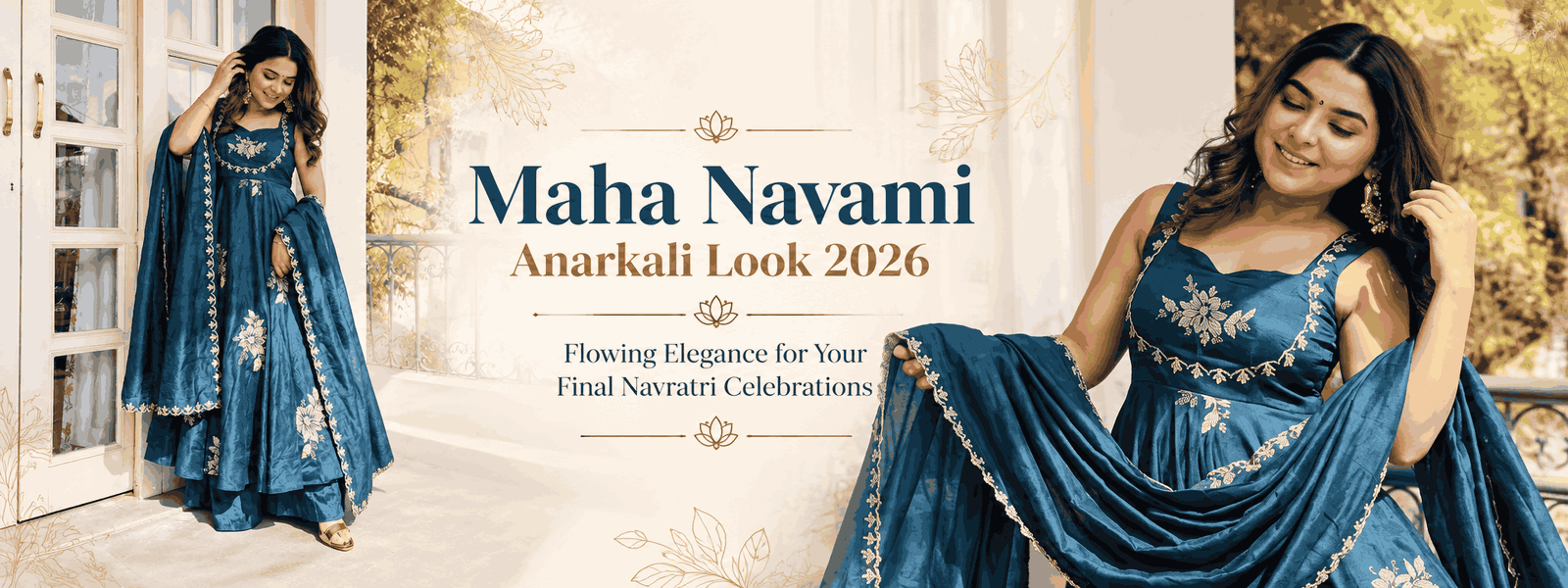 Elegant embroidered Anarkali outfit idea for Maha Navami 2026