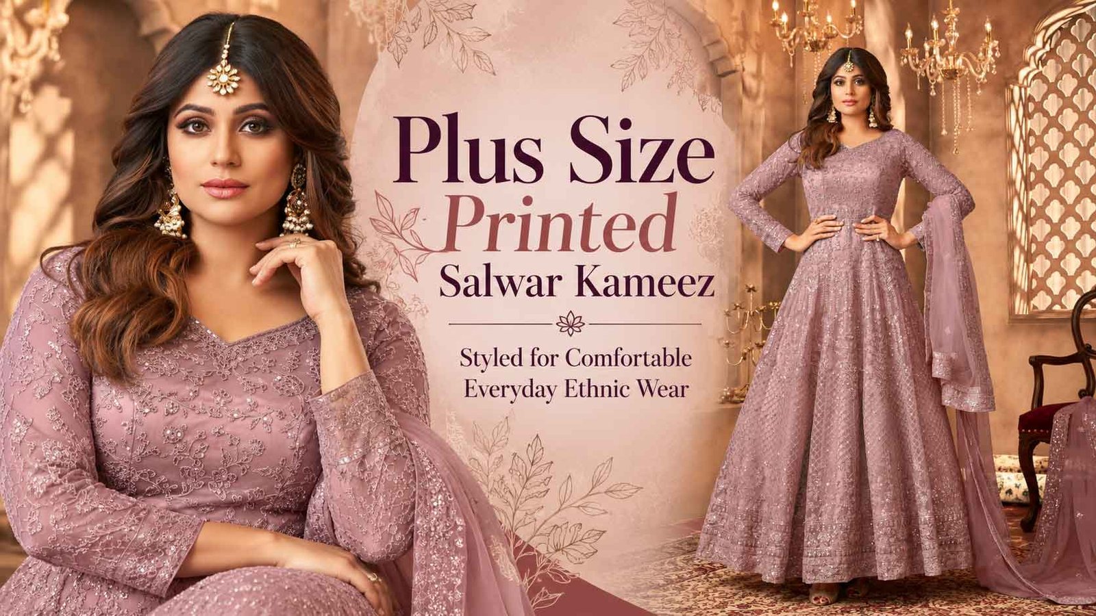 Plus size printed salwar kameez styled for comfortable everyday ethnic wear