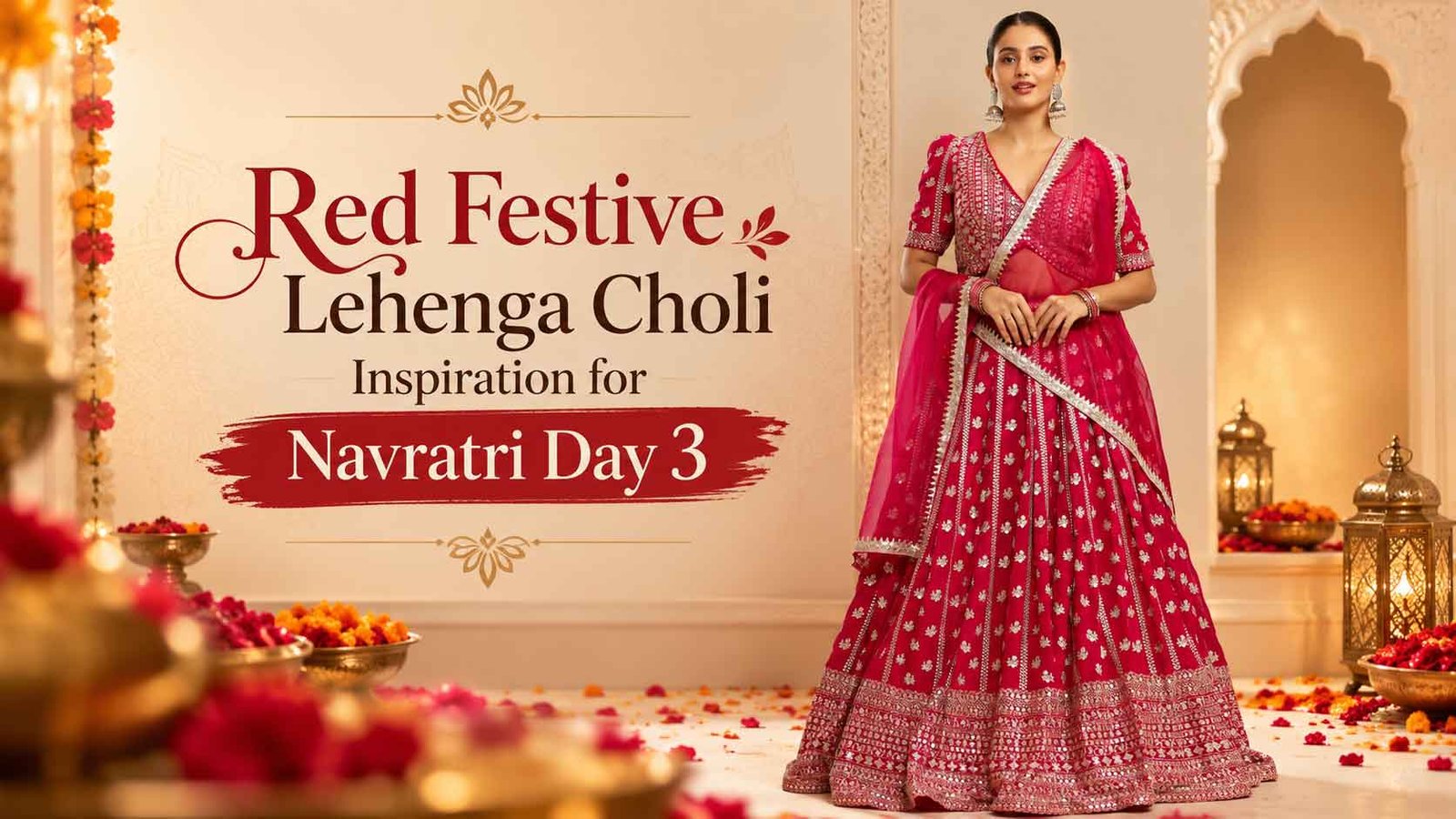 Red festive lehenga choli inspiration for Navratri Day 3