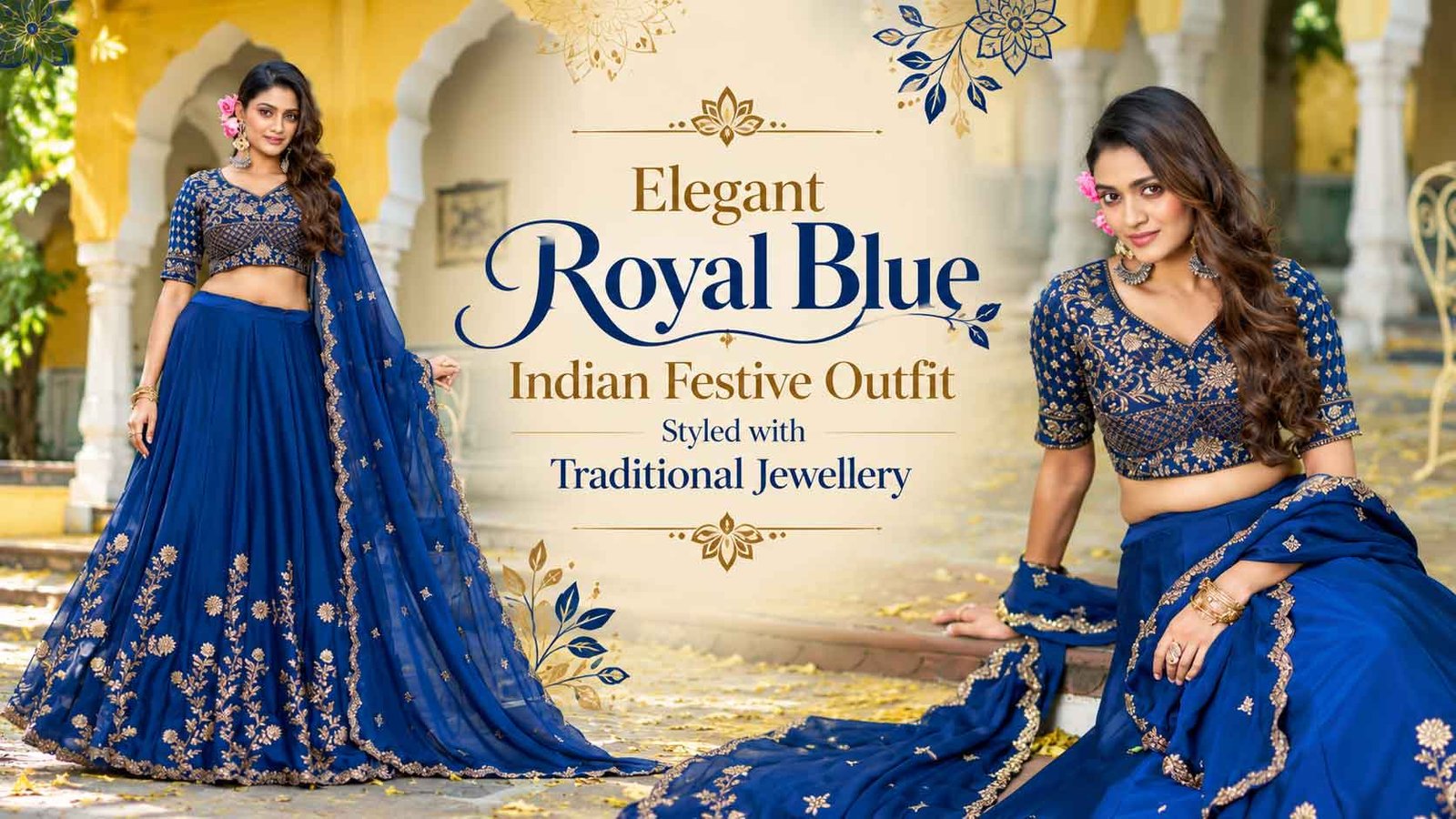 Elegant royal blue Indian festive outfit styled with traditional jewellery