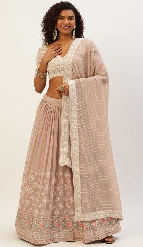 Peach Color Georgette Lucknowi Sequence Work Designer Plus Size Lehenga Choli -6316168695