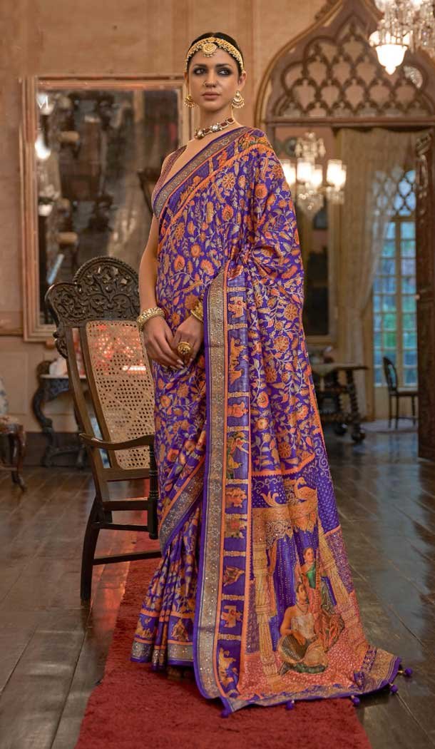 Purple Color Pure Patola Heavy Sparkal Work Designer Plus Size Saree -6340168848