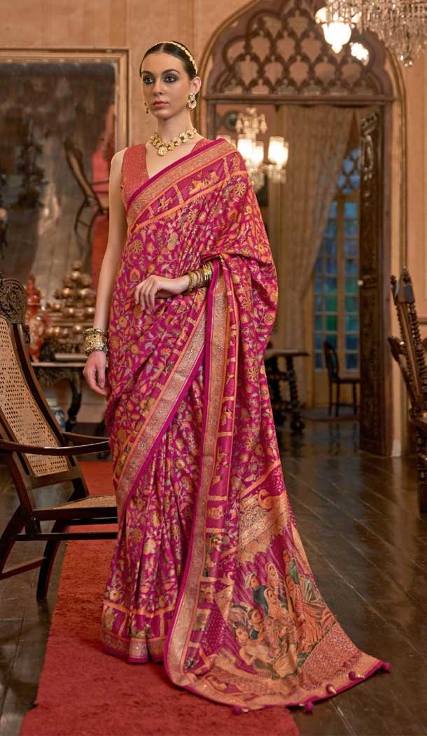 Pink Color Pure Patola Heavy Sparkal Work Designer Plus Size Saree -6340168850