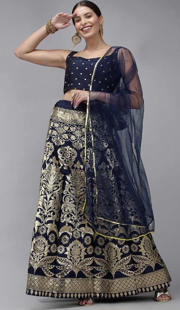 Navy Blue Color Banarasi Silk Jacquard Work Traditional Party Wear Lehenga Choli -6378169223