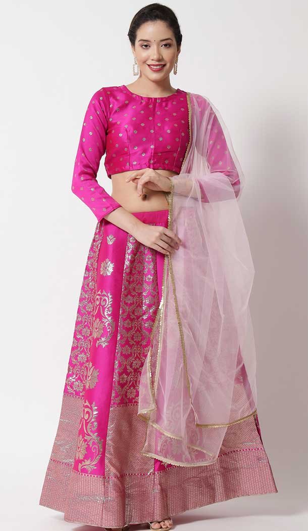 Banarasi Silk Jacquard Work Pink Color Traditional Wear Lehenga Choli -6380169230