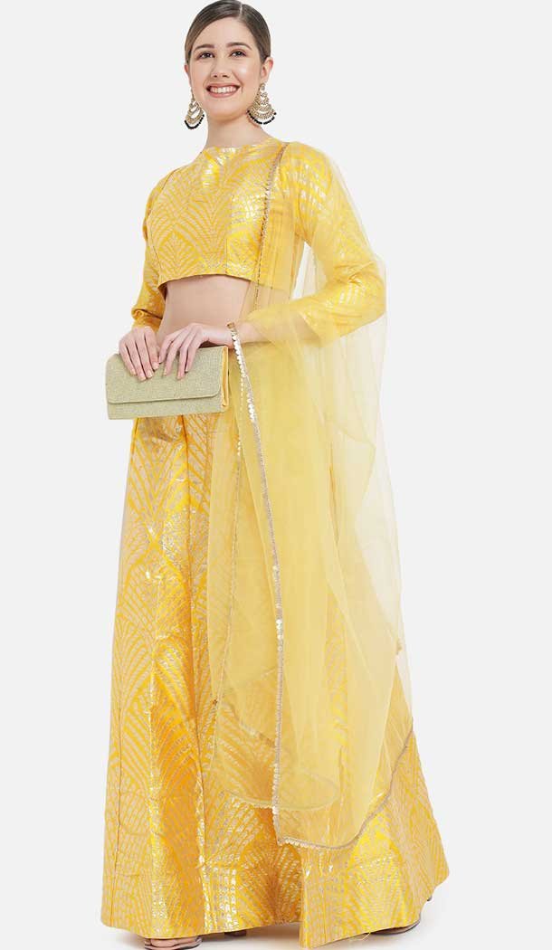 Alluring Banarasi Silk Yellow Color Jacquard Work Party Wear Plus Size Lehenga Choli -6389169284