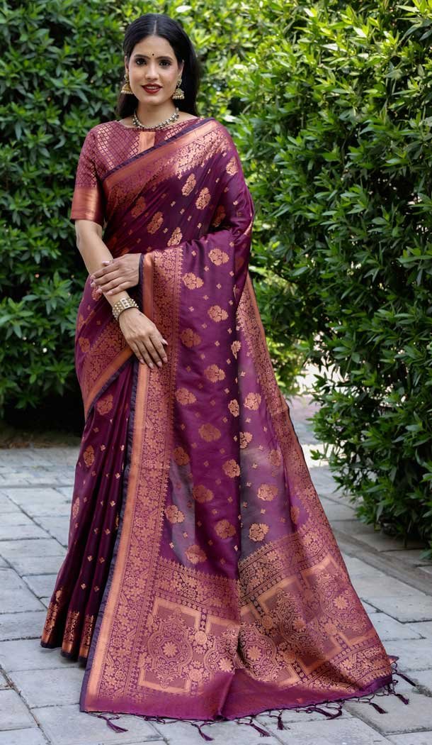 Soft Silk Weaving Work Purple Color Tradtional Party Wear Women Saree -6395169310