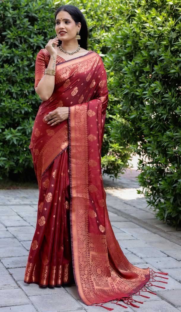 Vivacious Soft Silk Weaving Work Maroon Color Tradtional Party Wear Women Saree 6395169312
