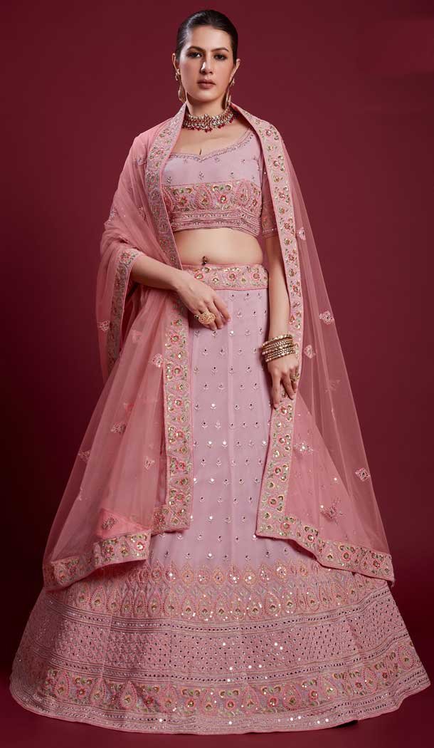 Georgette Thread Work Designer Wedding Wear Women Lehenga Choli In Baby Pink -6567170604