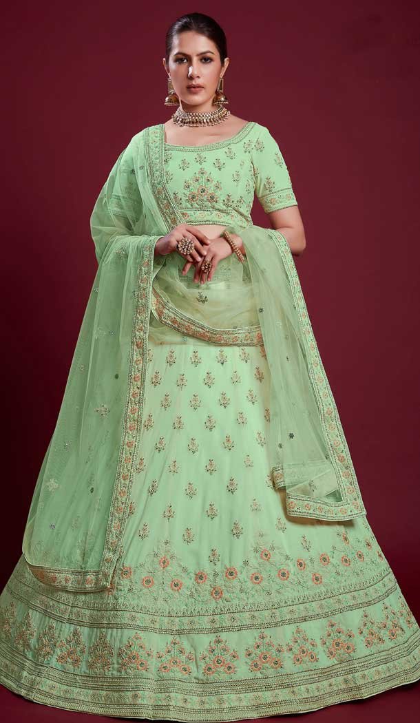 Georgette Dori Work Designer Wedding Wear Women Lehenga Choli In Pista Green -6567170618