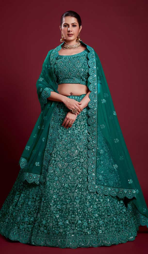 Soft Net Dori Work Designer Wedding Wear Women Lehenga Choli In Rama Green -6567170620