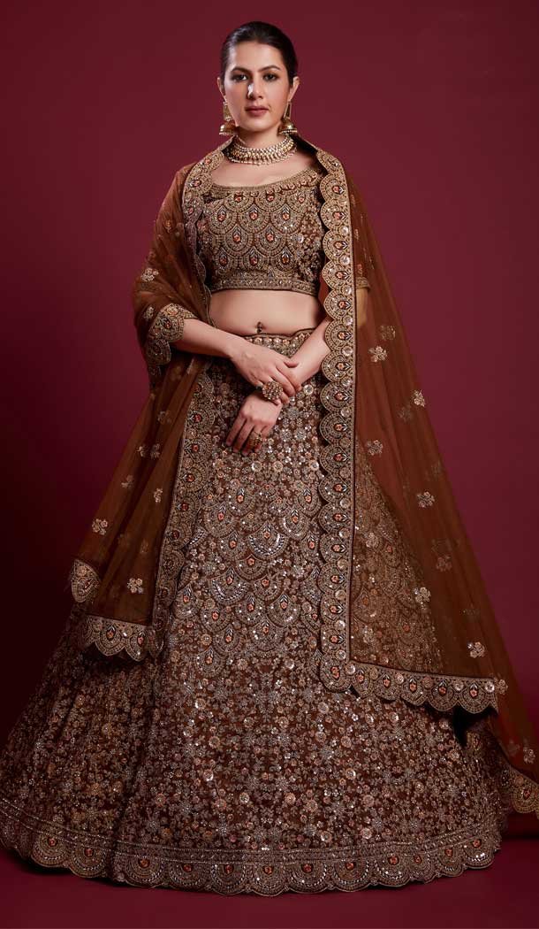 Soft Net Dori Work Designer Wedding Wear Women Lehenga Choli In Brown -6567170621