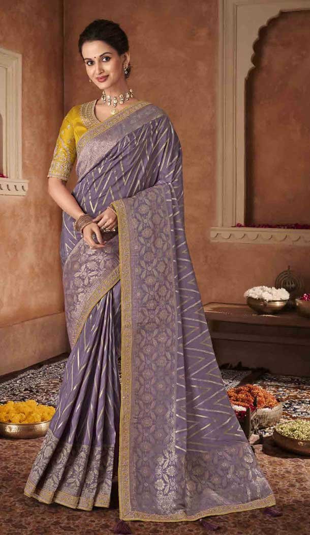 Embroidery Work Pure Dola Silk Designer Women Saree in Light Purple -6344168880