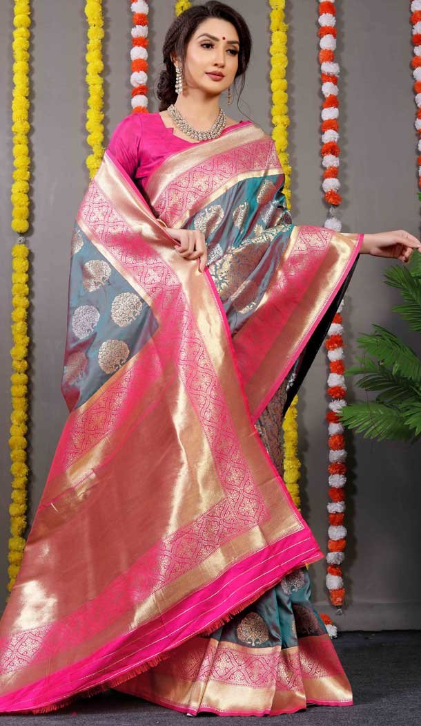 Banarasi Silk Jacquard Work Traditional Wear Saree Blouse in Multi Color -6672171390