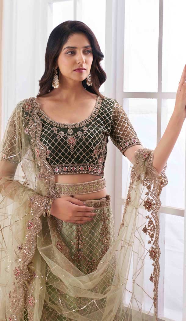 Soft Net Thread Stone Work Designer Bridal Wedding Wear Lehenga Choli in Pista Green -6690171506