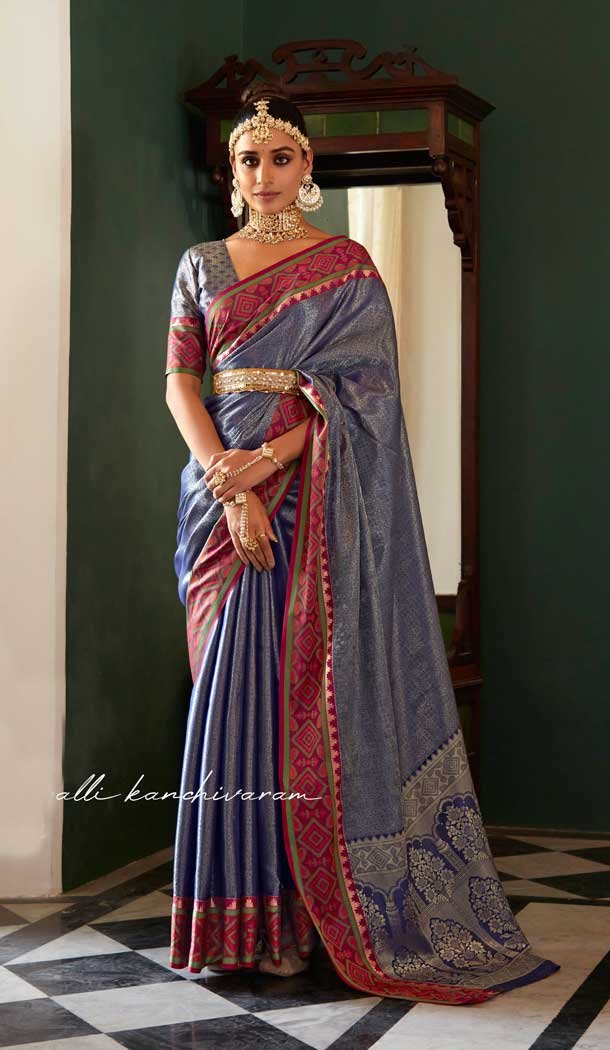 Kanchivaram Silk Jacquard Work Party Wear Saree Blouse in Blue -6728171807
