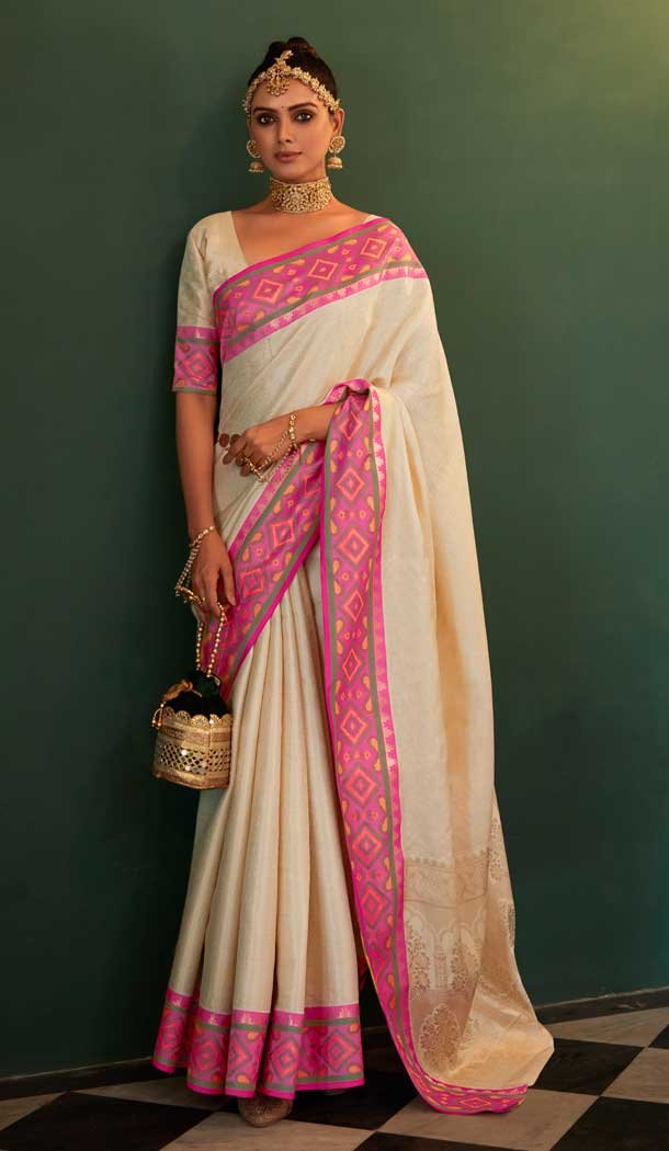 Kanchivaram Silk Jacquard Work Party Wear Saree Blouse in Cream -6728171808