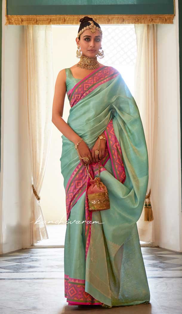 Kanchivaram Silk Jacquard Work Party Wear Saree Blouse in Sky Blue -6728171809