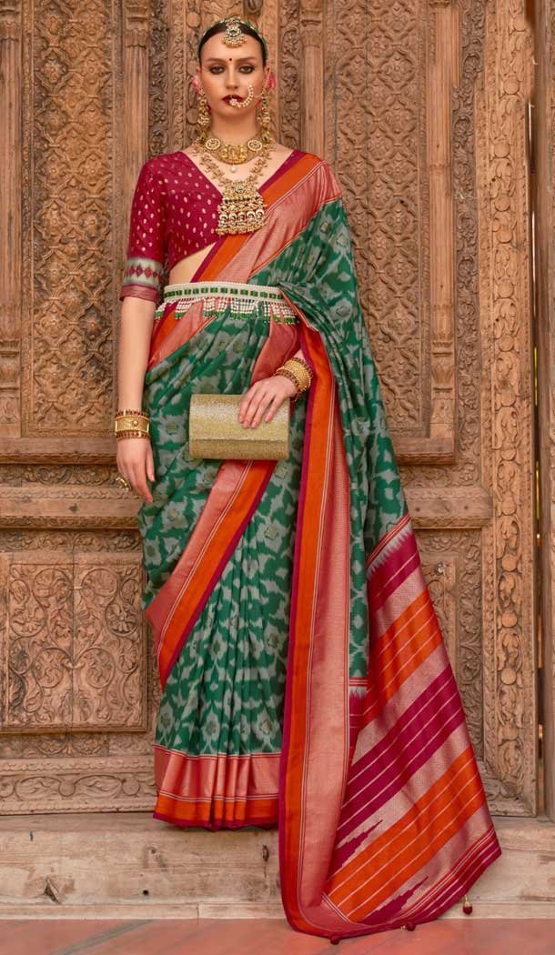 Green Smooth Patola Silk Weaving Work Designer Traditional Wear Saree -6766172114