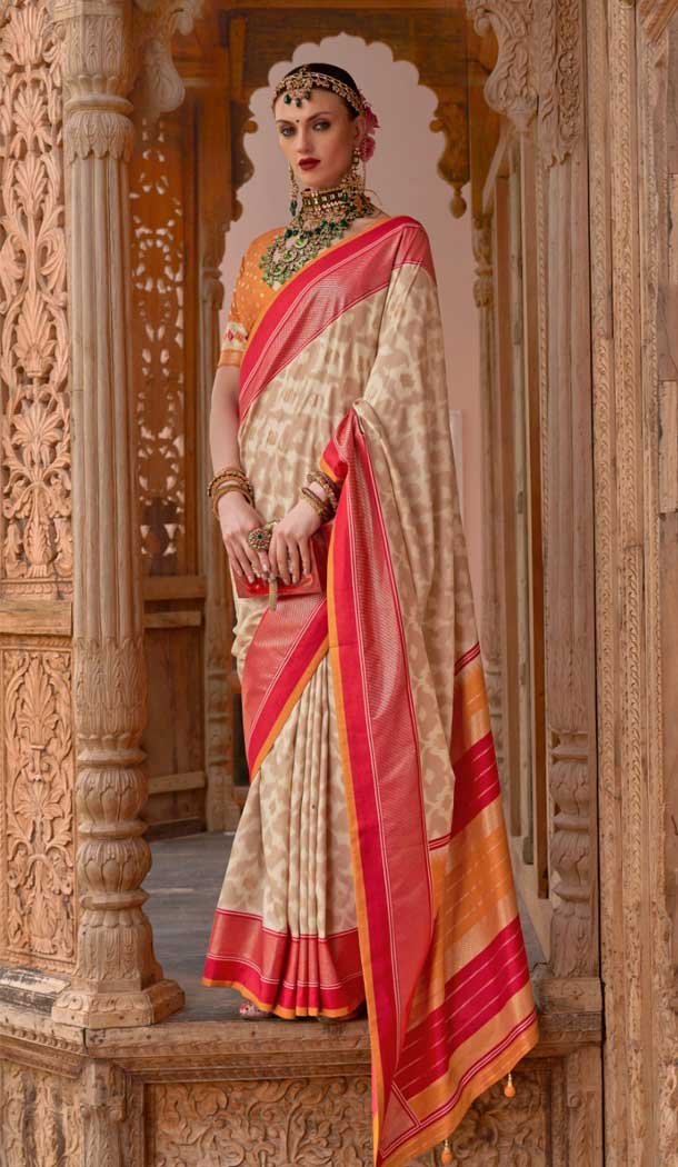 Smooth Patola Silk Weaving Work Designer Traditional Wear Saree in Beige -6766172116