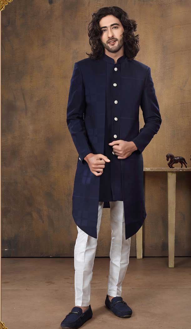 Fascinating Navy Blue Color Imported Fabric Designer Readymade Men's Indo-Western -6817172437