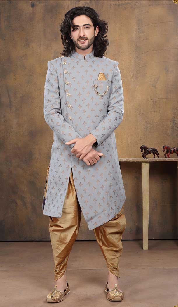Grey Color Imported Fabric Designer Readymade Men's Indo-Western -6817172438