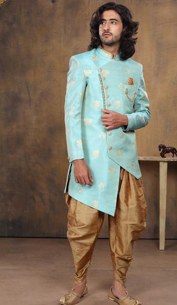 Imported Fabric Designer Readymade Men's Indo-Western in Sky Blue -6817172441