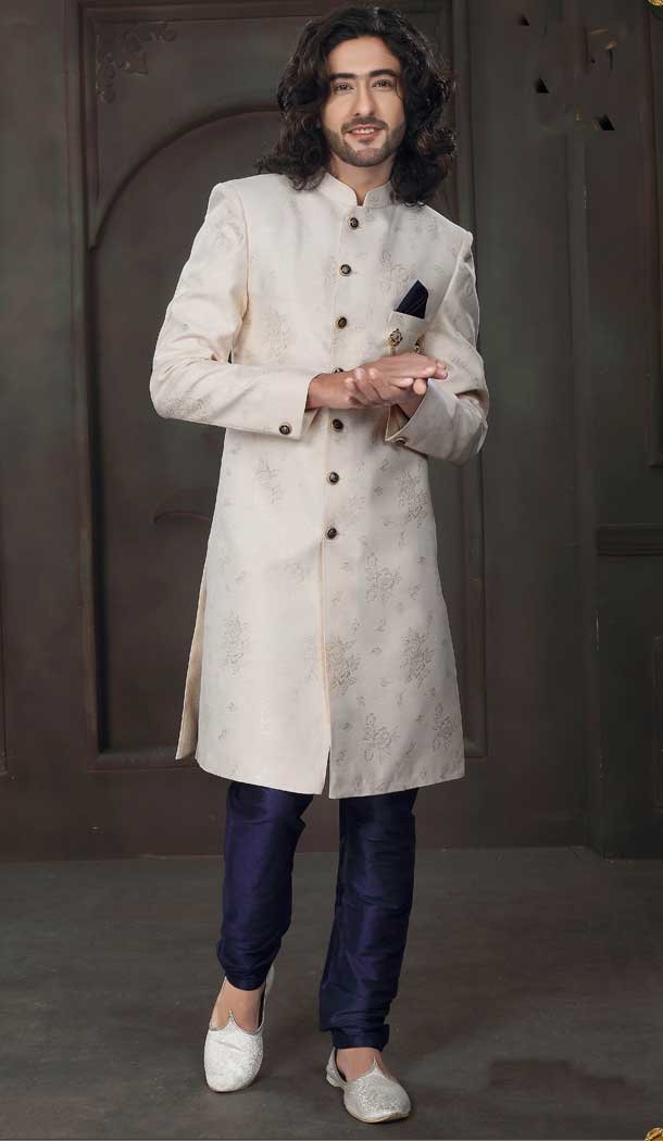 Imported Fabric Designer Readymade Men's Indo-Western in Cream -6817172446