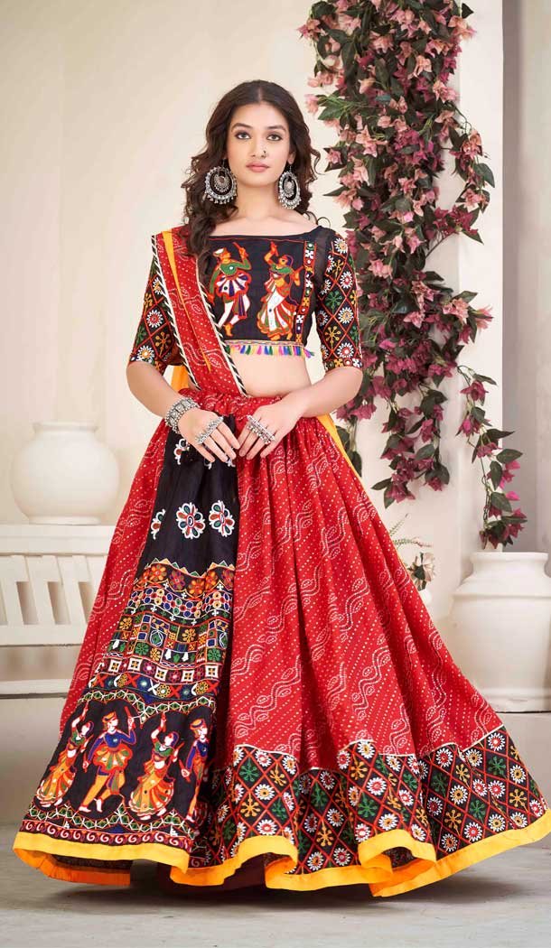Navratri Occasion Cotton Silk Embroidery Work Lehenga Choli in Black -7474176432