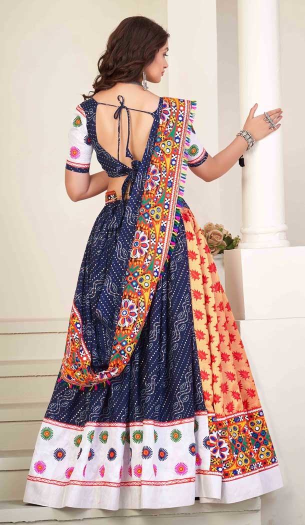 Navratri Occasion Cotton Silk Embroidery Work Lehenga Choli in Blue -7474176433