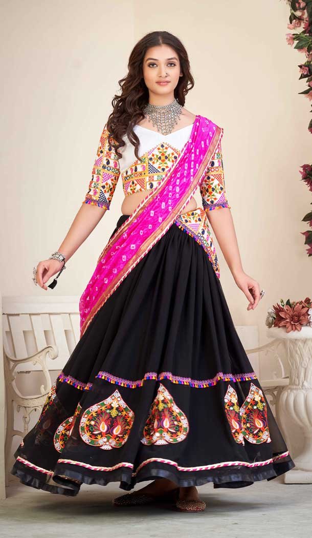 Navratri Occasion Georgette Embroidery Work Lehenga Choli in White -7474176434