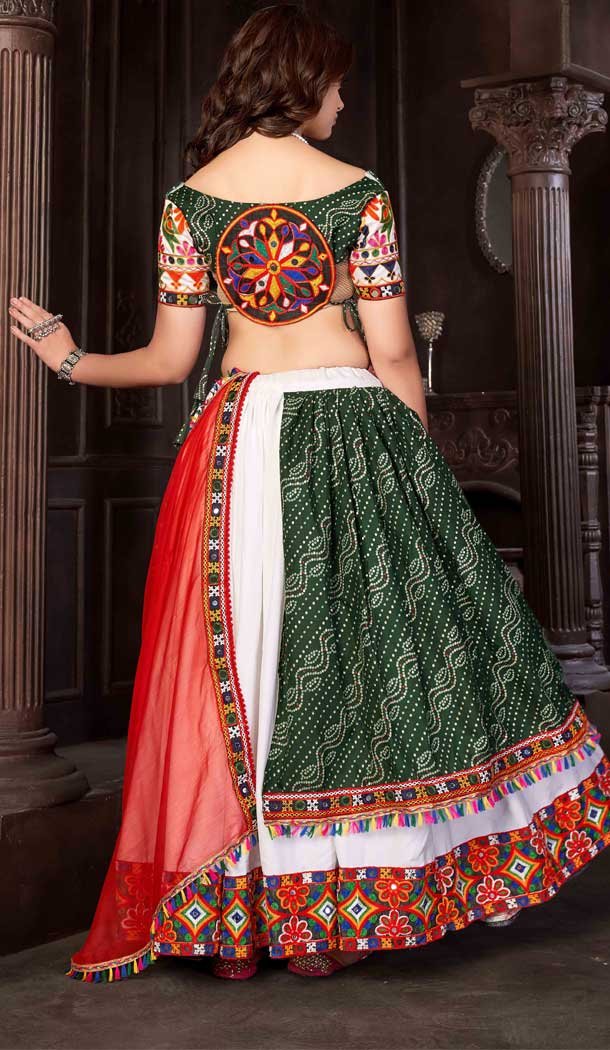 Navratri Occasion Cotton Silk Embroidery Work Lehenga Choli in Green -7474176436