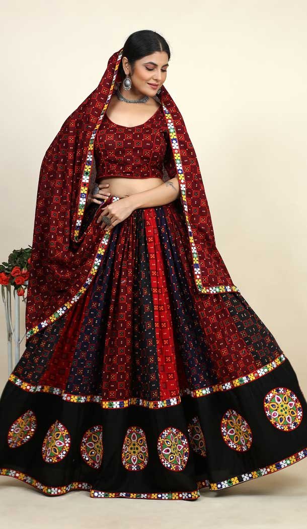 Navratri Occasion Cotton Patola Print Work Lehenga Choli in Maroon -7514176668