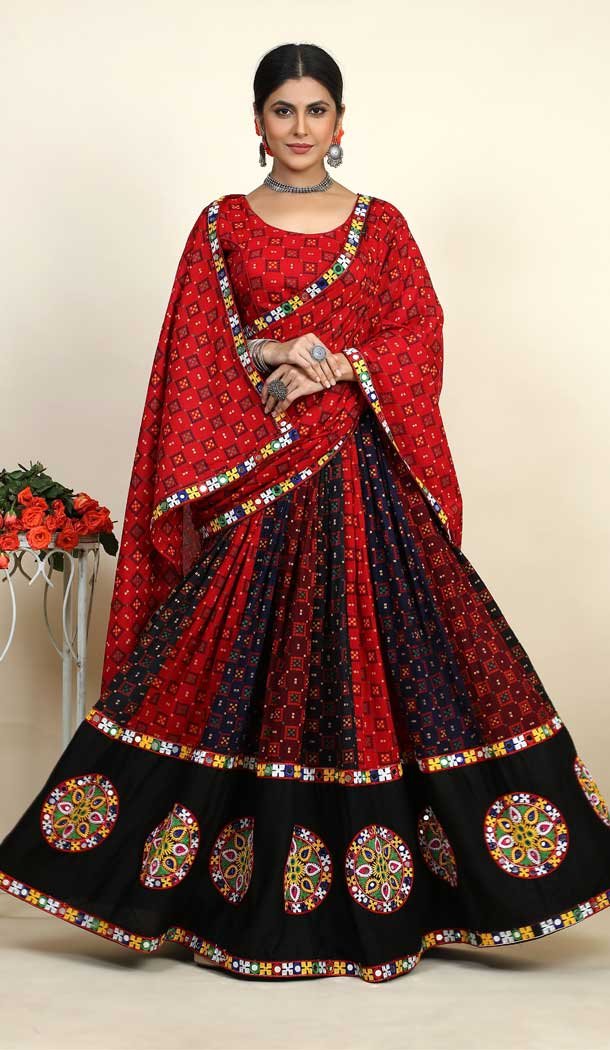 Navratri Occasion Cotton Patola Print Work Lehenga Choli in Red -7514176669