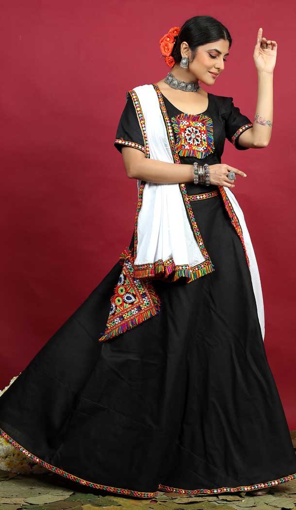 Navratri Special Occasion Cotton Thered Work Lehenga Choli in Black Color -7515176671