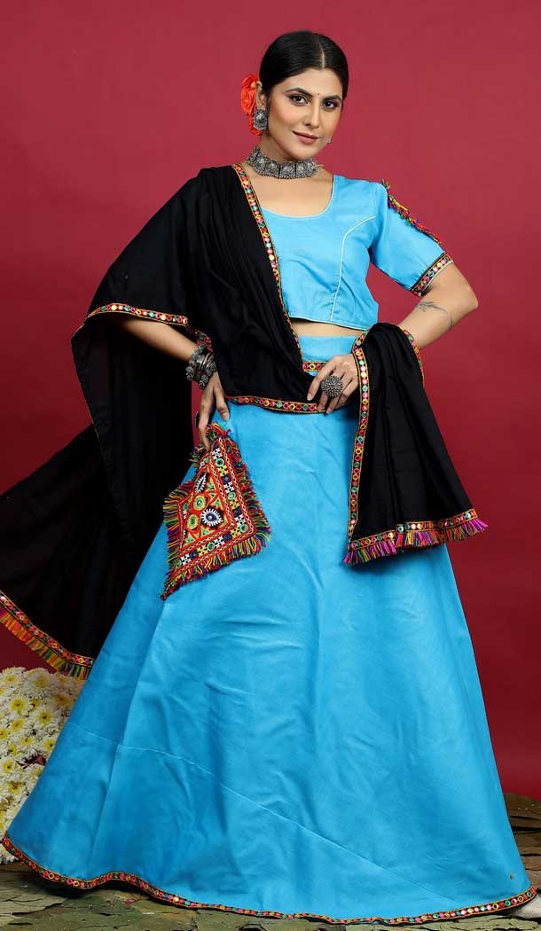 Navratri Special Occasion Cotton Thread Work Lehenga Choli in Blue Color -7515176673