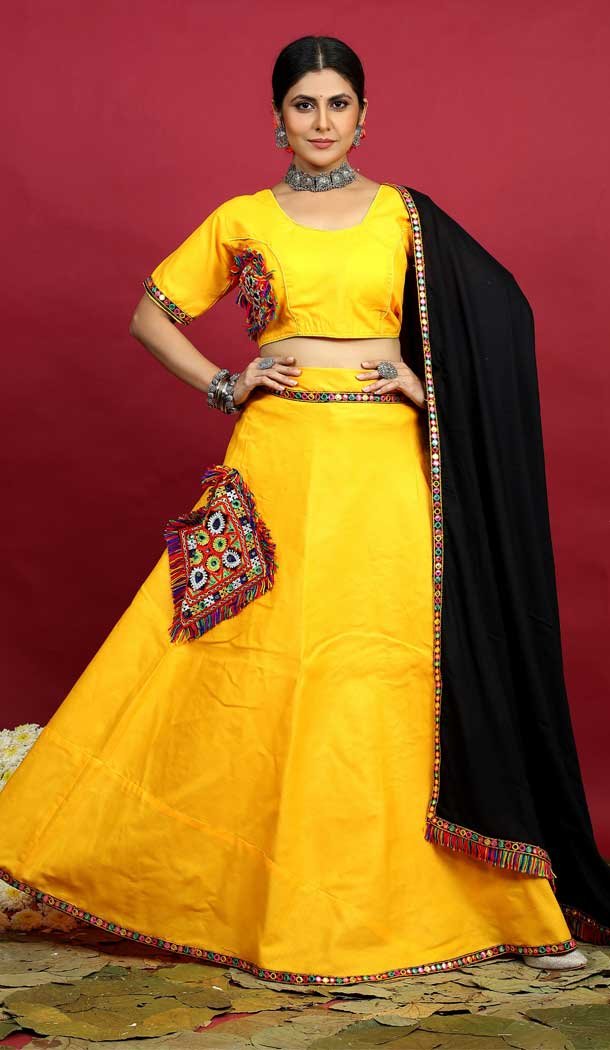 Navratri Special Occasion Cotton Thread Work Lehenga Choli in Yellow Color -7515176675