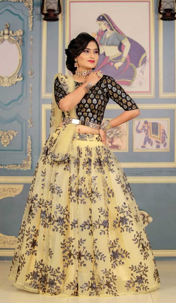 Peanut Brown Color Net Heavy Embroidery Work Function Wear Designer Lehenga Choli - 7095174264