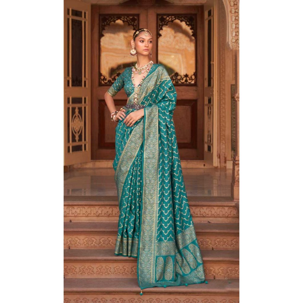 Rama Color Traditional Wedding Wear Rama Green Color Jacquard Work Smooth Silk ...