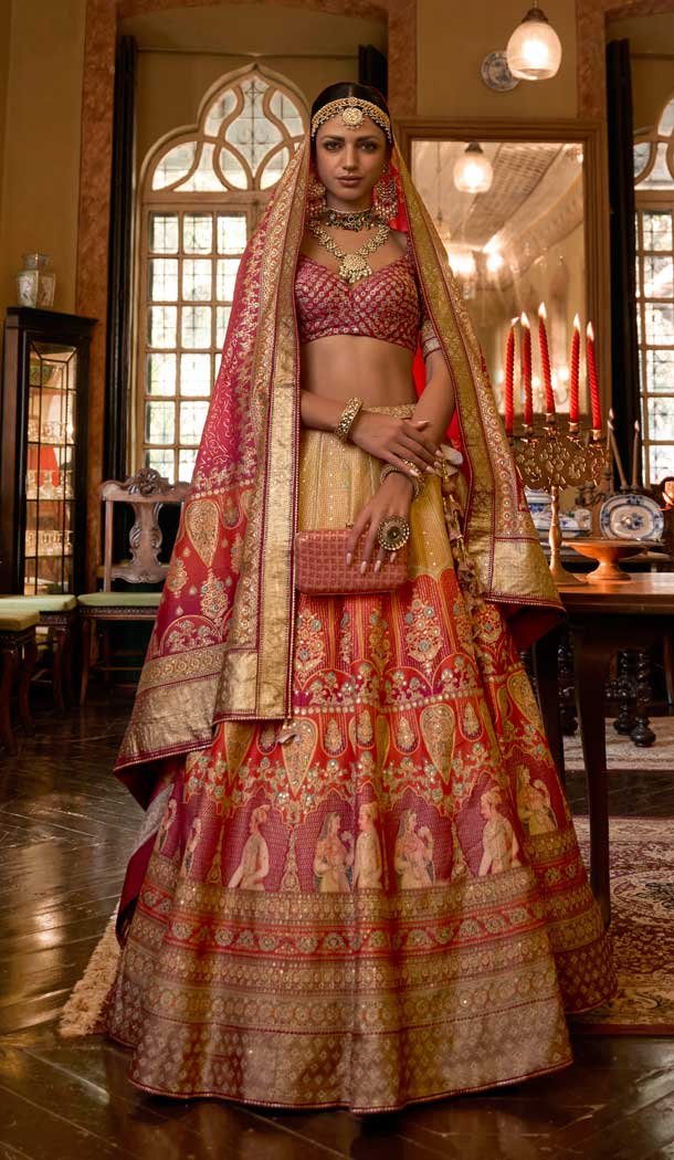 Red And Beige Color Smooth Rajwadi Silk Sparkle Work Wedding Wear Designer Lehenga Choli - 710974333