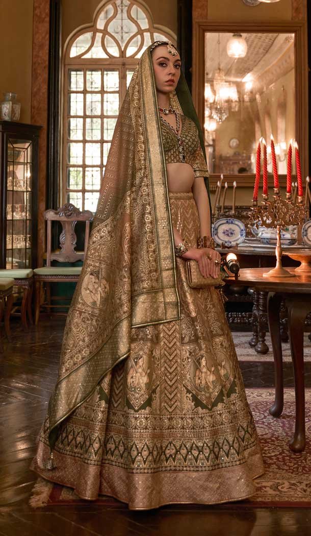 Olive Green Color Smooth Rajwadi Silk Sparkle Work Wedding Wear Designer Lehenga Choli - 710974339