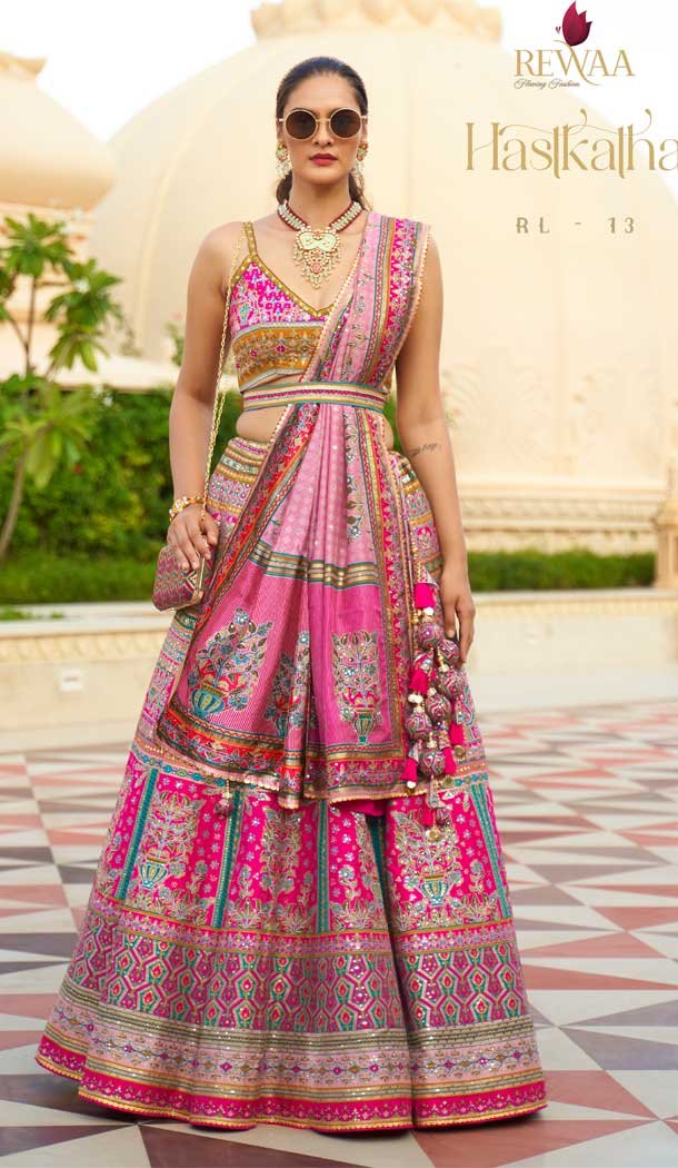 Function Wear Rajwadi Silk Pink Color Mirror Work Designer Lehenga Choli - 7110174344