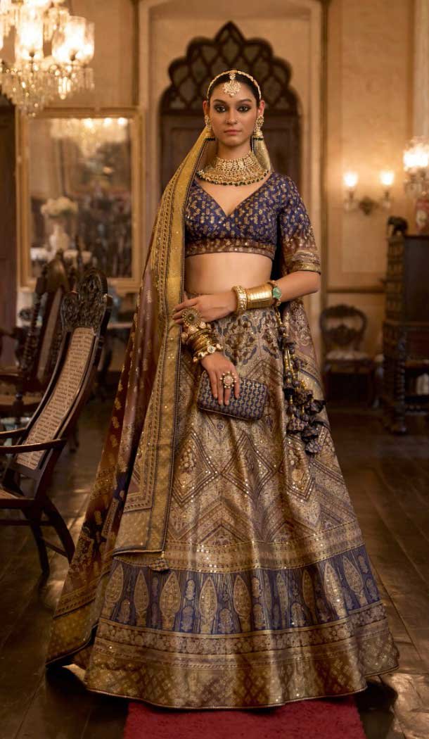 Wedding Wear Rajwadi Silk Blue Color Aari Mirror Work Designer Lehenga Choli - 7111174351
